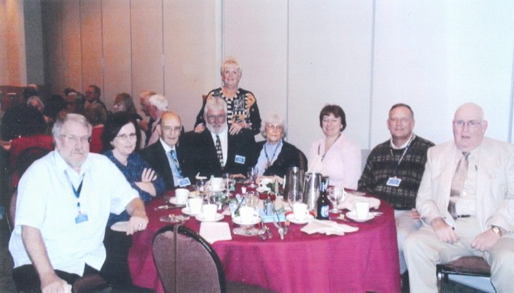 Dave Payson, Mina Payson, George Aument, Tom Morrissey, Addie Morrissey (behind Tom),Carolyn Aument, Helen Aument, George Aument Jr., and Frank Roche